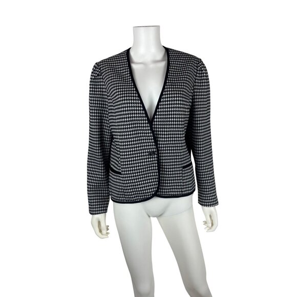 Marty Gutmacher Jackets & Blazers - Vintage 80s Houndstooth Blazer Womens Large Black & White Single Button Jacket